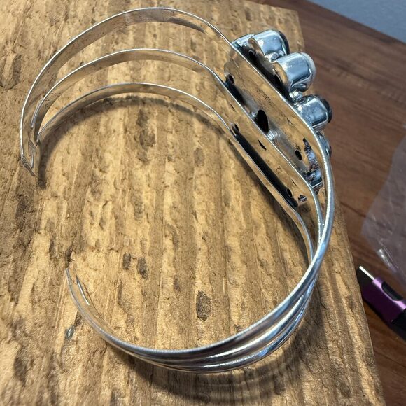 White Buffalo Dahlia Turquoise Adjustable Sterling Cuff - Picture 7 of 8